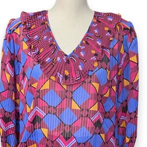 Vintage Mosaic Multi-colored Dress with Pleated color